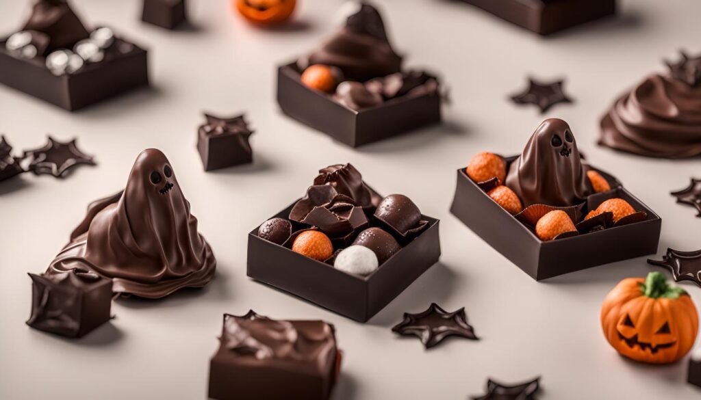 mesa composta com chocolates de halloween