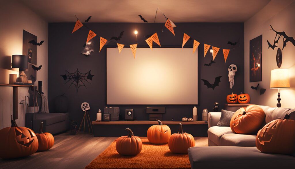 noite de cinema em casa com chocolates de halloween
