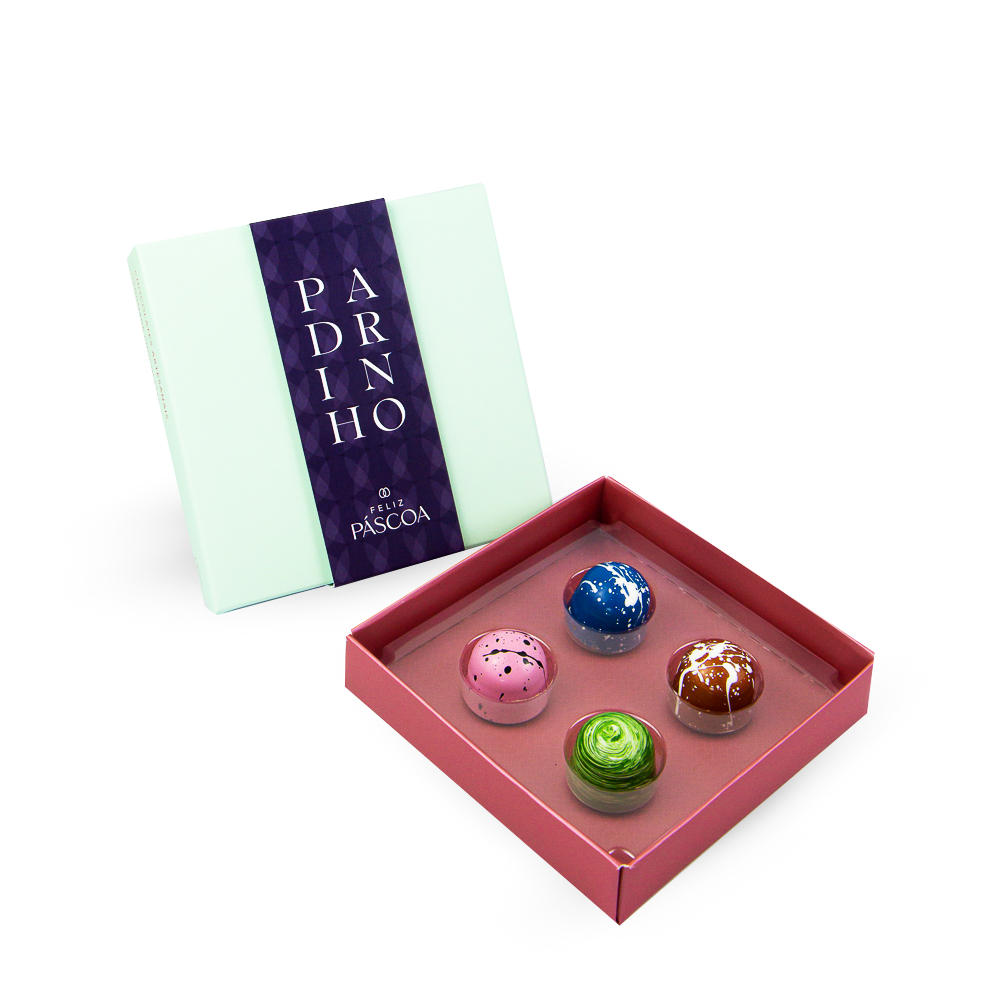 Caixa Feliz Páscoa Padrinho 4 Bombons Caixa Feliz Páscoa Padrinho 4 Bombons