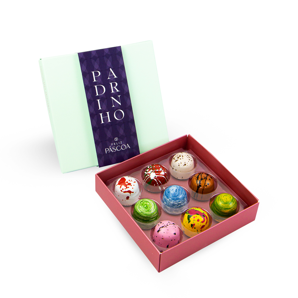 Caixa Feliz Páscoa Padrinho 9 Bombons Caixa Feliz Páscoa Padrinho 9 Bombons